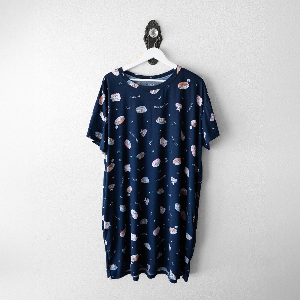 Joyspun Women’s Plus 2X-3X Dog Print Nightgown | Navy Short Sleeve Sleep Shirt